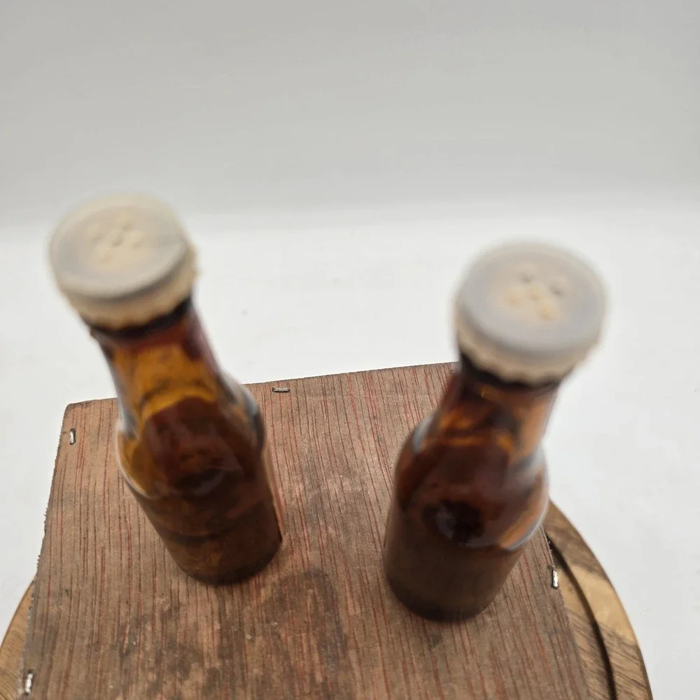 Vintage Budweiser Glass Bottle Salt & Pepper Shakers in Original Box